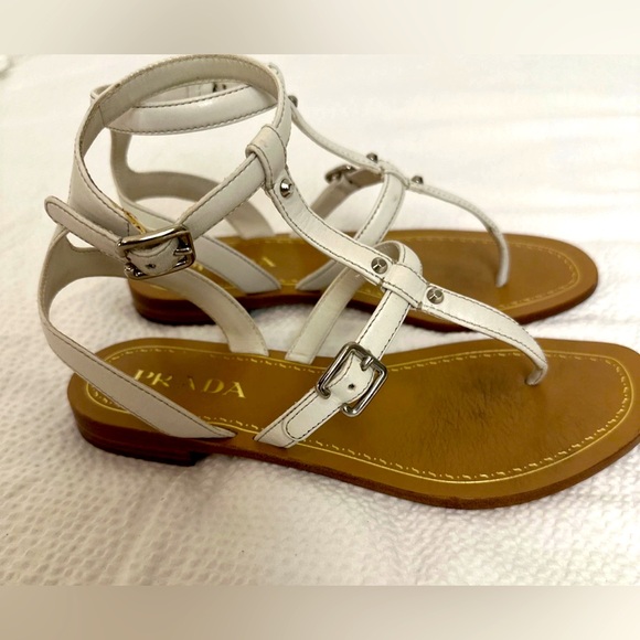PRADA Strappy Sandals White Leather Size 36.5 - Picture 1 of 6